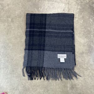 Italian Woollen Treasures Scarf Italy Gray Plaid Fringe‎ Rectangle Lambswool